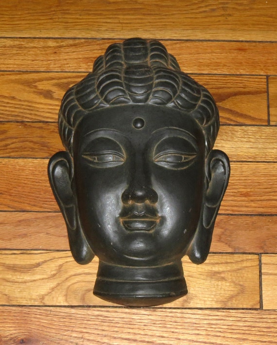 Huge Buddha Head Wall Hanging Fired Terra Cotta 16 Inches