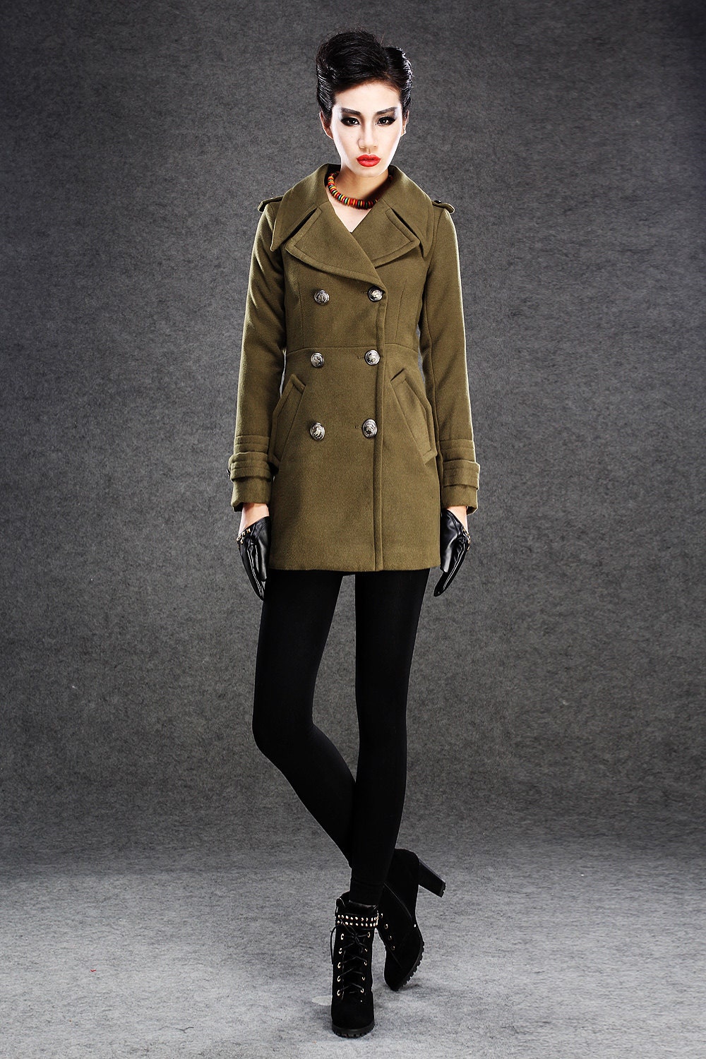 Military Style Jacket Classic Women's Olive Green