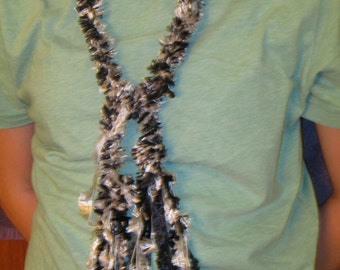 BOA EYELASH YARN Scarf Can Be Worn as Belt. Back and White