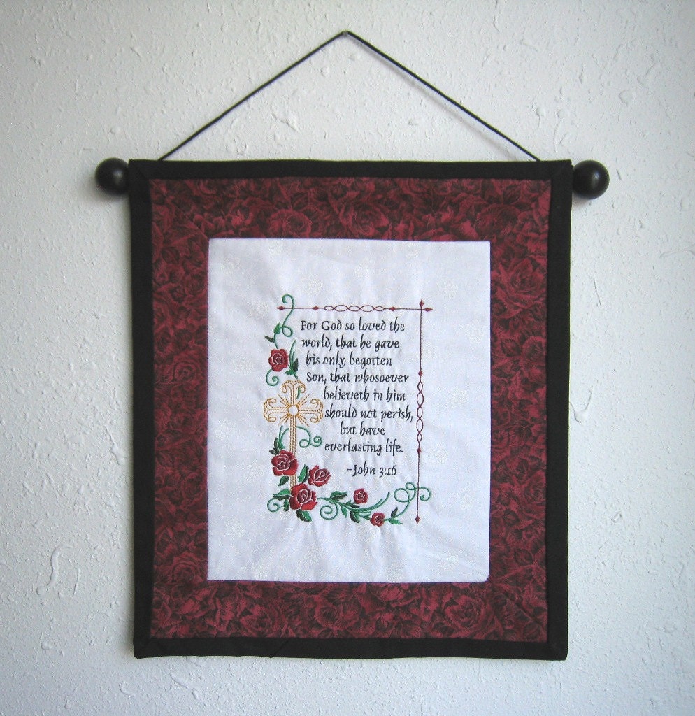 Embroidered John 316 Bible Verse Wall Hanging with Scripture