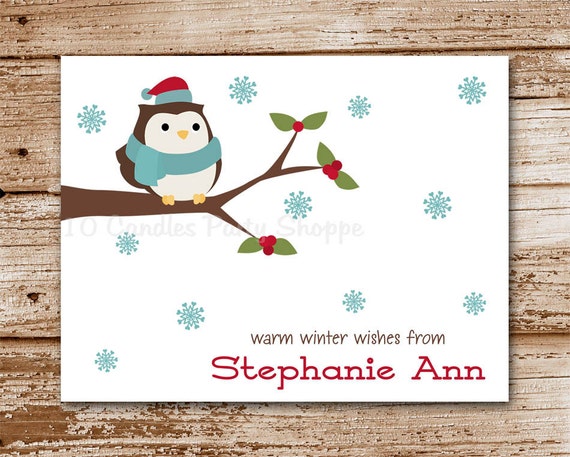 Set of 8 Owl Note Cards / Winter / Personalized Stationery Il_570xn