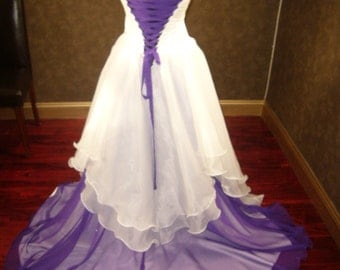 Corset Fantasy Fairy Wedding Dress in Ivory and Purple