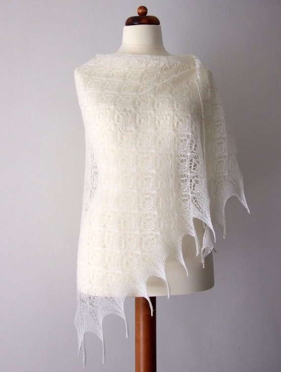 white bridal shawl lace wedding shrug luxury by KnitsDeLuxe