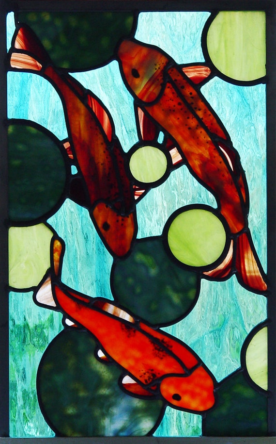 Koi Pond Lily Pads Stained Glass Window Panel