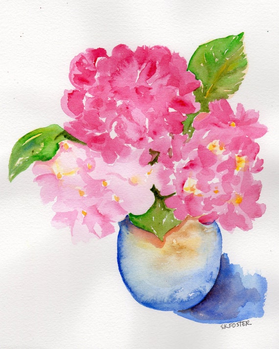 Pink hydrangeas Painting 8 x 10 original by SharonFosterArt