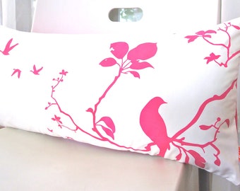 Limited Time Sale Hot Pink Print on Off white Flying By Rectangle Pillow