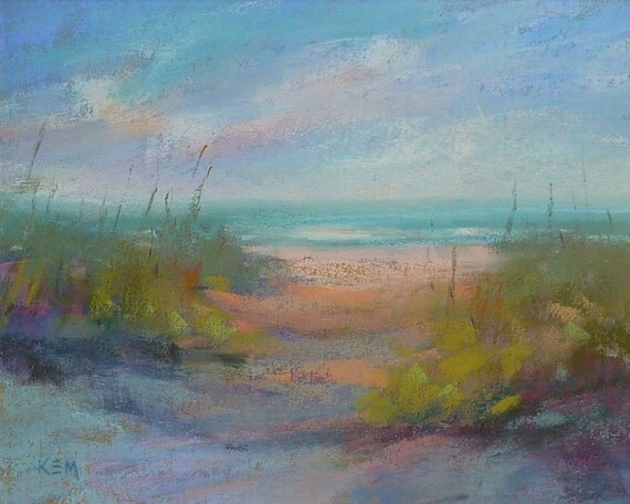 Items similar to Sunset Beach Dunes 8x10 Original Pastel Painting Karen ...