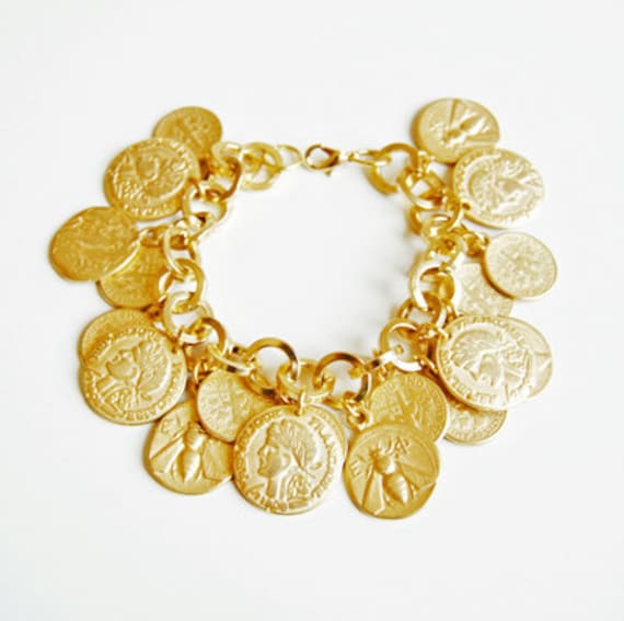 Gypsy Coin Bracelet Gold Chunky Chain Charm Bracelet by ELSLondon