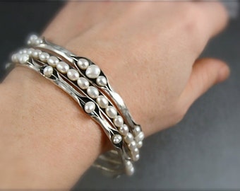 skinny pearl bangle stack set ... three bangles