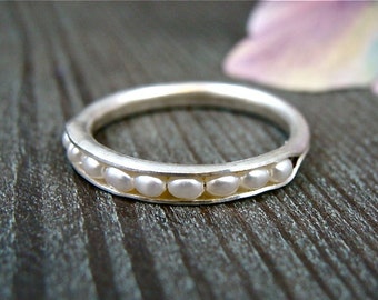 petite pearl stack ring .. sterling silver