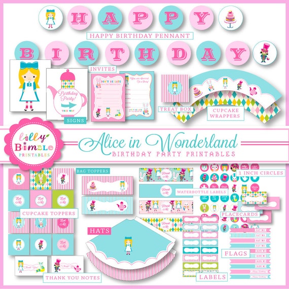 Alice in Wonderland Party Printables DIY Birthday Party Kit Invites Madhatter Il_570xn