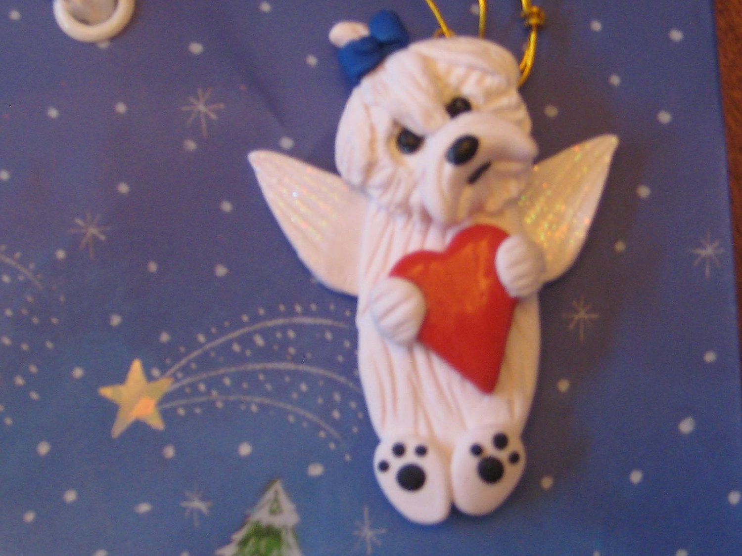 Maltese dog puppy cut angel Christmas ornament