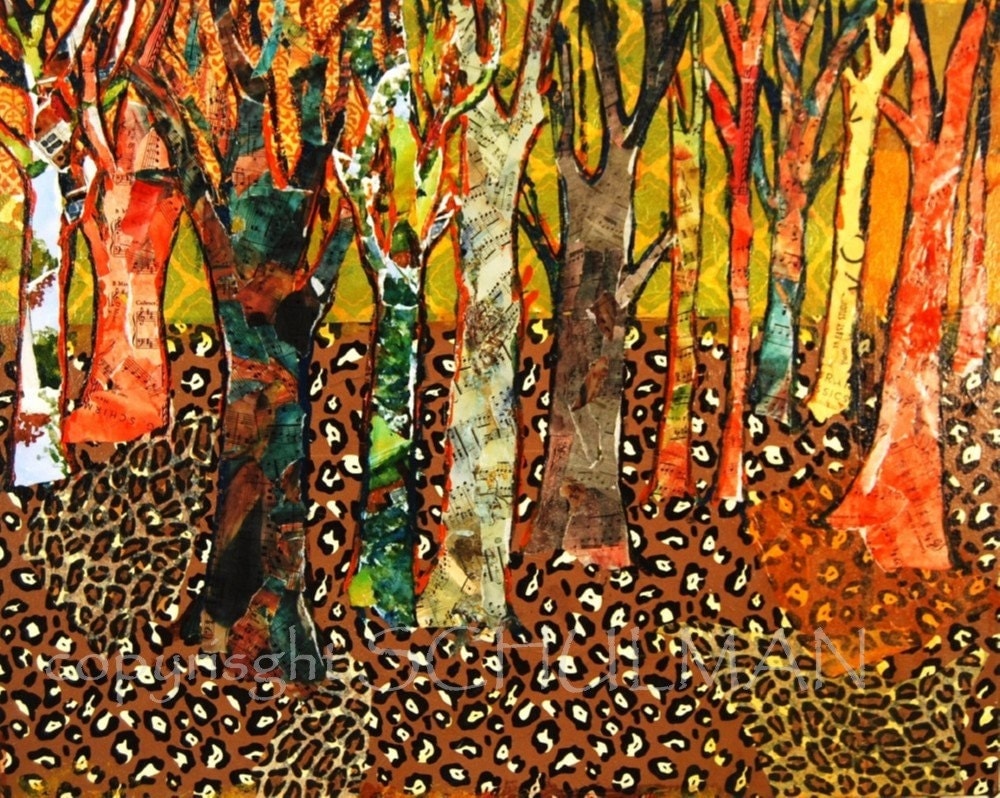 art Large Abstract TREE Wall art collage 24x30