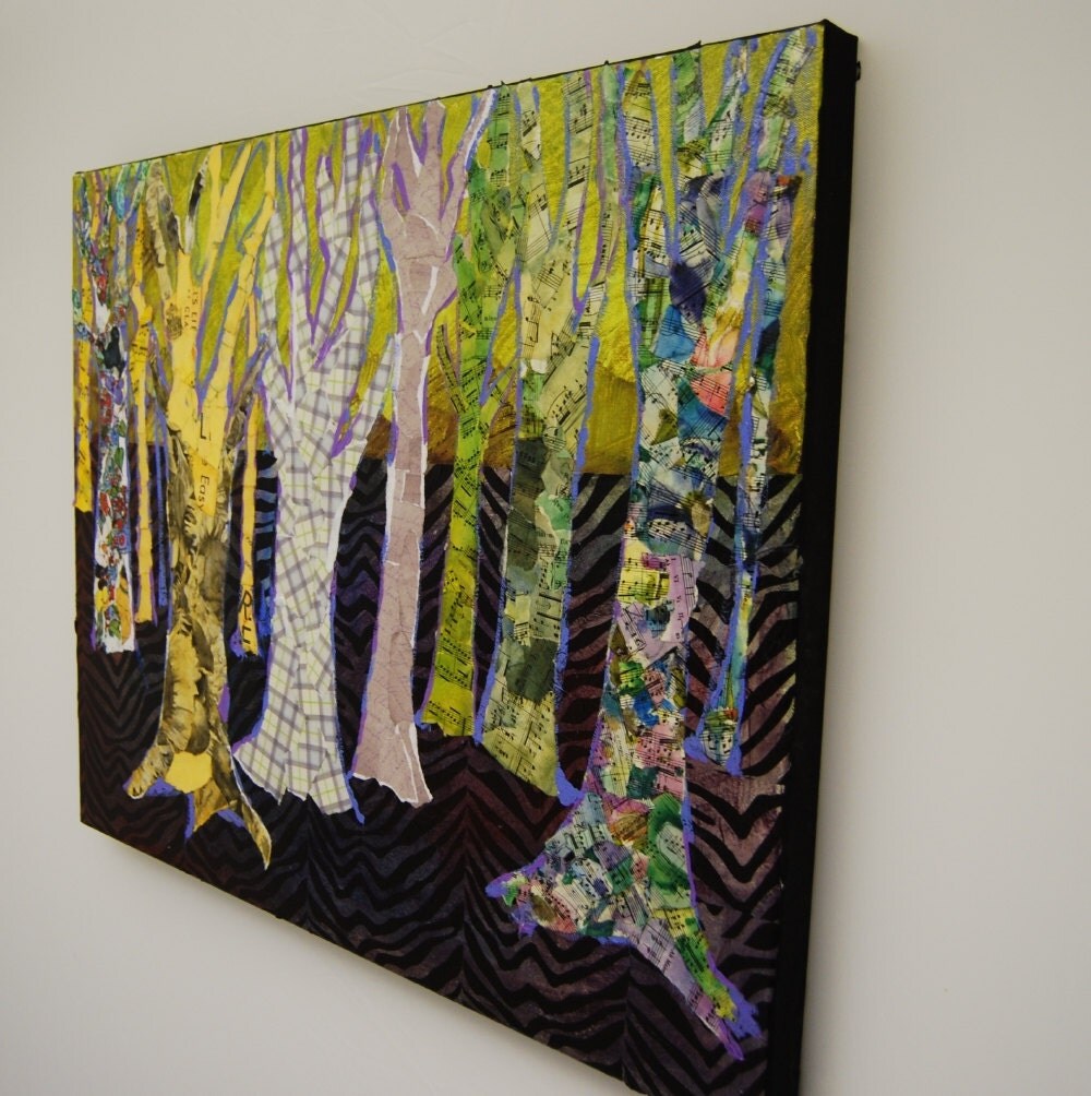 abstract art Wall Decor Large TREE art mixed media collage