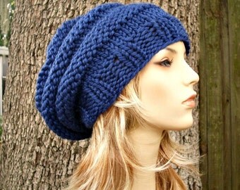 Sapphire Blue Slouchy Beanie Knit Hat Womens Hat - Oversized Beehive Beret Hat - Blue Hat Blue Beanie Blue Beret Womens Accessories