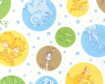 SALE Dr. Seuss, Celebrate Seuss 2, Characters in Circles Adventure Fabric - REMNANT Size 33 Inches by 44 Inches