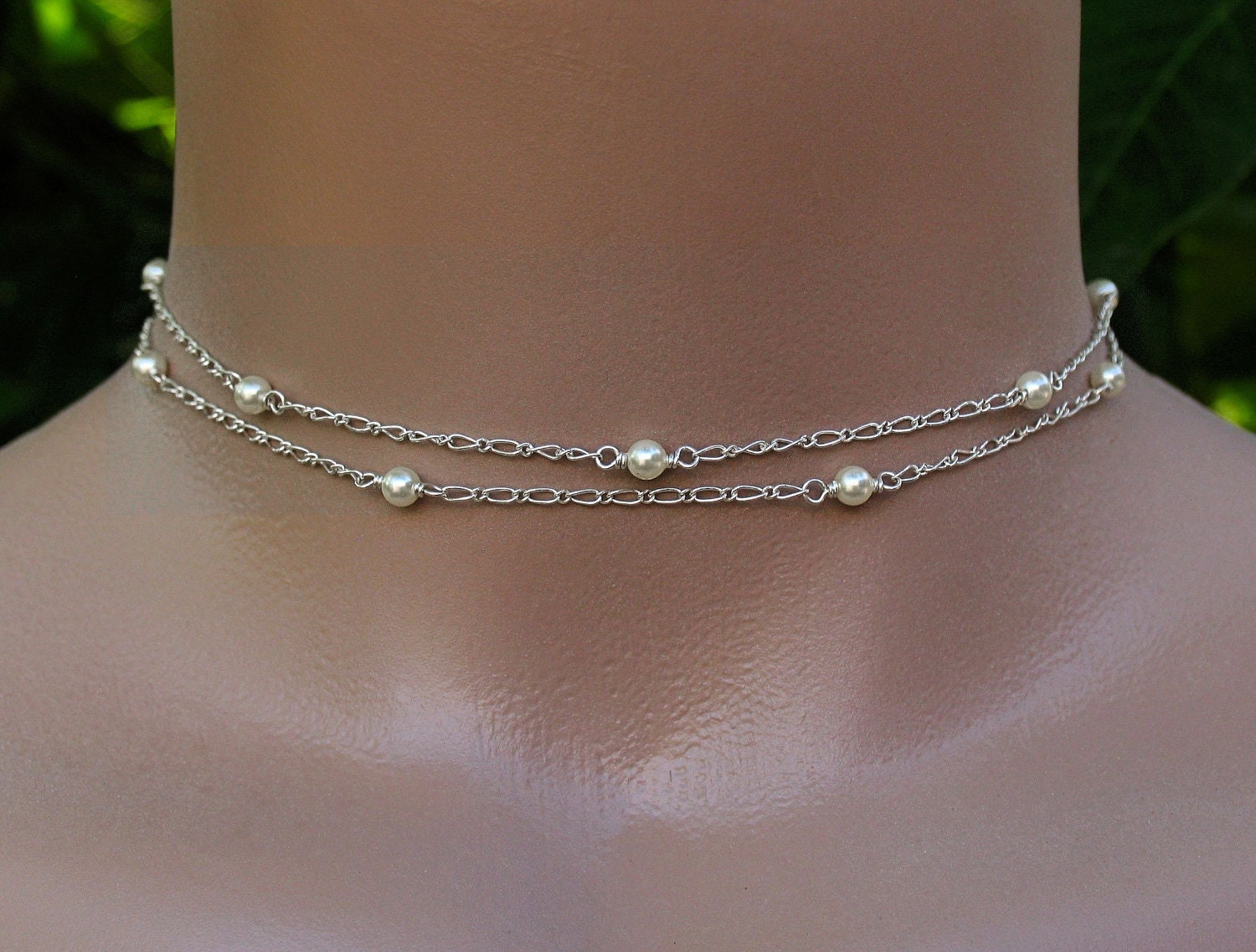 Bridal Lariat Necklace Choker Style with Swarovski Pearls