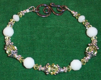 LEMON DROP Yellow White Swarovski Crystal Bali Silver Bracelet BHV