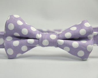 Boy's Bowtie - Lavender and White Polka Dot Bow Tie