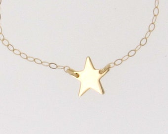 Gold Star Necklace, Tiny, 14K Gold Star as Seen On Kelly Ripa and Lea Michelle - Sideways Star 14K Solid Yellow, White or Rose Gold