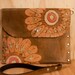 Leather Pouch - Emma pattern with flower - pink, silver and antique brown