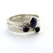 Lapis lazuli ring stack, synthetic sapphire, iolite, hammered sterling silver ring set, size10