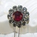 Red Rhinestone Hair Comb Gray Black Diamond Crystal Prom Hairpiece Vintage Costume Jewelry