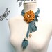 Crochet Lariat Necklace - Green Leaves and Yellow Flowers with Glass Pearls - LITTLE PEONY