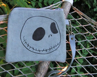 Jack Skelllington Skull Face on Grey Purse 6.25 x 6 wide
