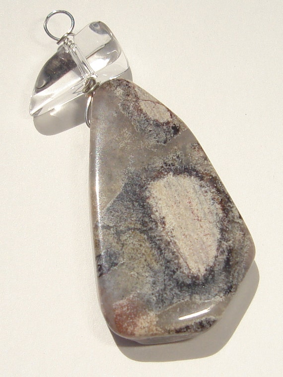 grey jasper natural tear drop stone with clear by Ziporgiabella