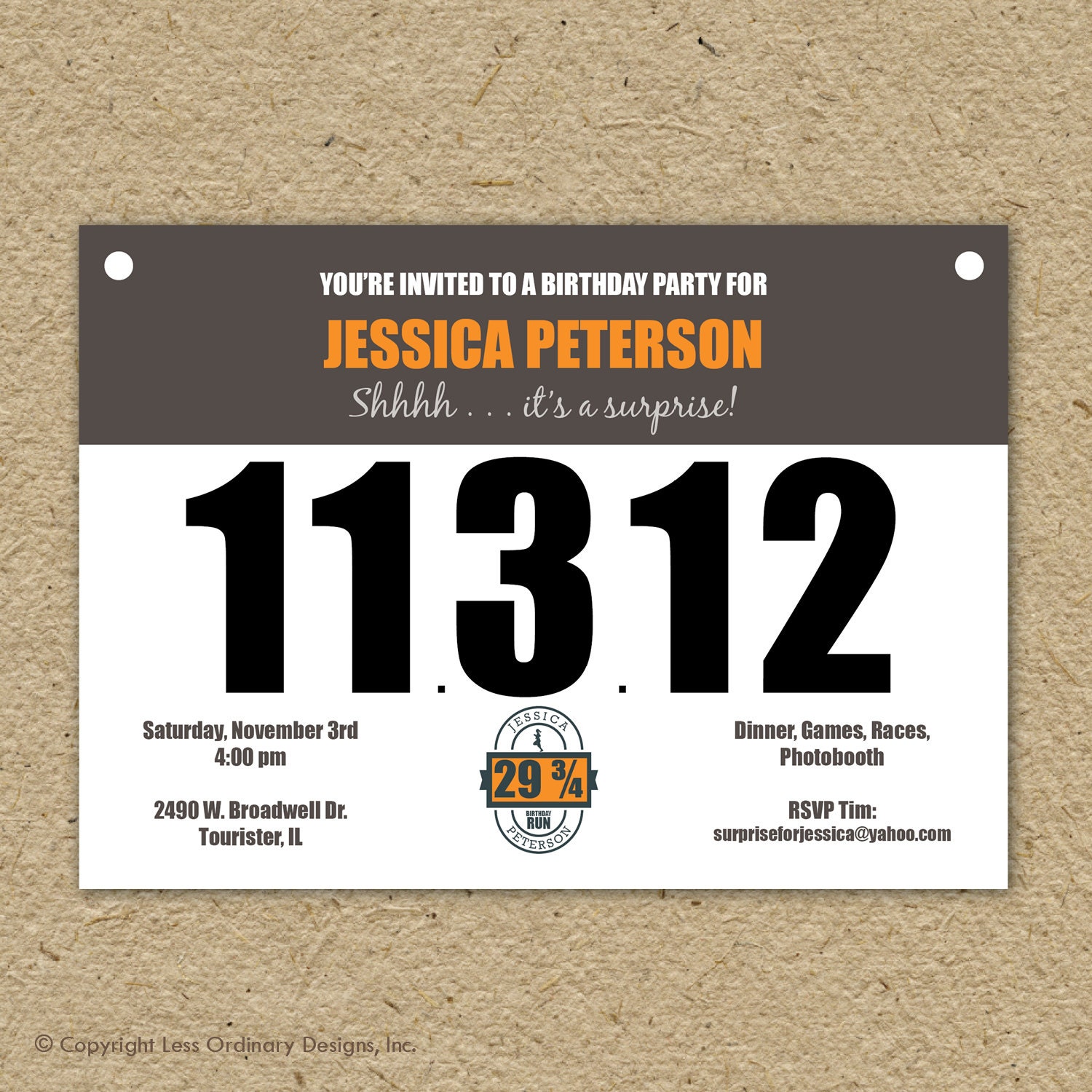 Runner s Bib Birthday Party Invitation Marathon Theme