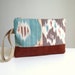 IKAT Wristlet - Clutch Bag - Handwoven Ikat and Faux Suede - Vegan