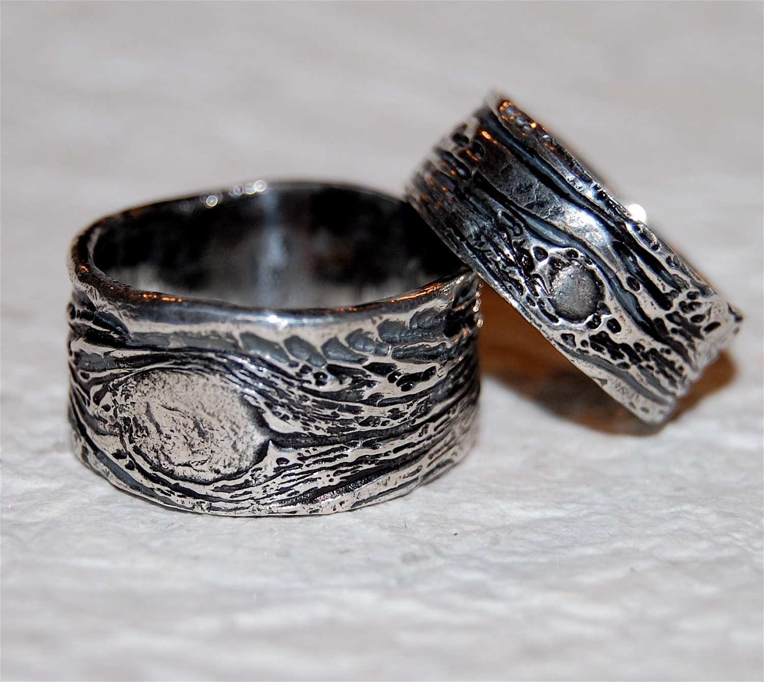 Wide Men's Tree Bark Wedding Band Twig Wedding Ring Rose