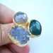 SALE SALE SALE----------Crack Agate and White Druzy Triple ring