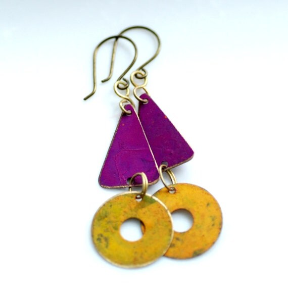 Boho Earrings Mustard Yellow Earrings Magenta Earrings