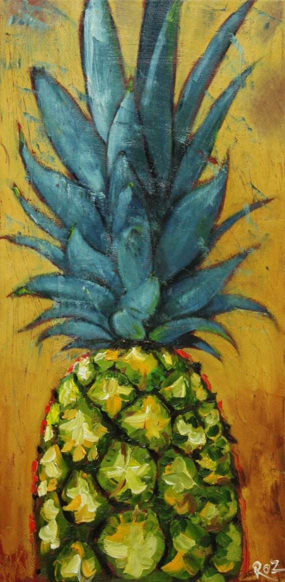 Pineapple painting 2 12x24 inch original still life fruit oil
