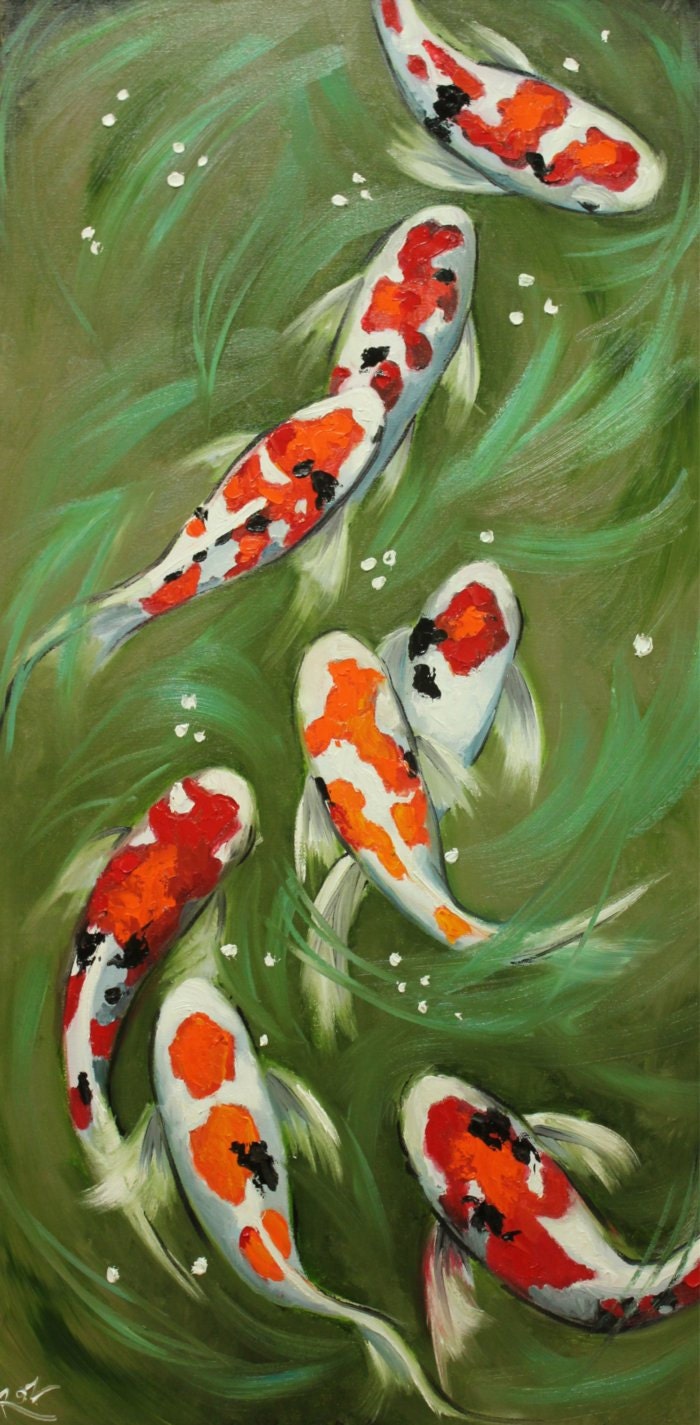 Koi fish portrait painting 49 18x36 inch original oil painting