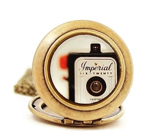 Photo Locket - Vintage Imperial Camera Photo Locket Necklace