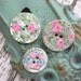 Vintage Mother of Pearl Buttons Hand Painted Shabby Roses Pink Green Blue Lot