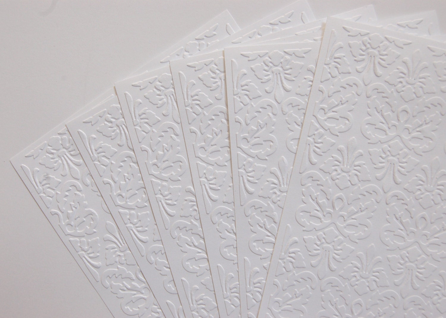 10 White Damask Embossed Papers for cardmaking scrapbooking