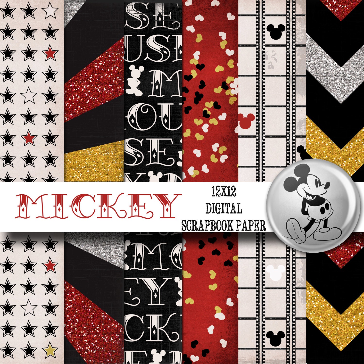 Disney Mickey Mouse Inspired 12x12 Digital Paper Backgrounds