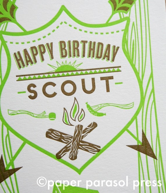 Happy Birthday Scout Letterpress Printed Camping Birthday