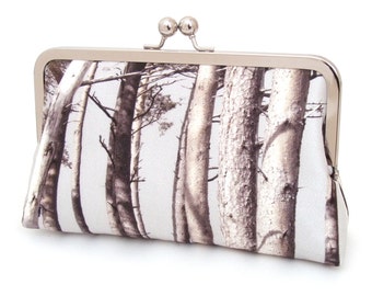 Silk clutch purse, tree woodland bag, wedding, bridesmaid, SCOTS PINE