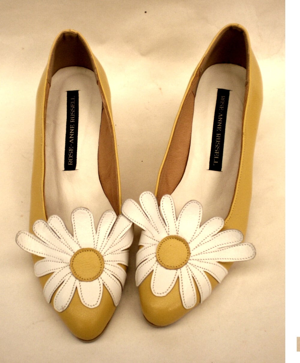 Canary yellow handmade daisy shoes