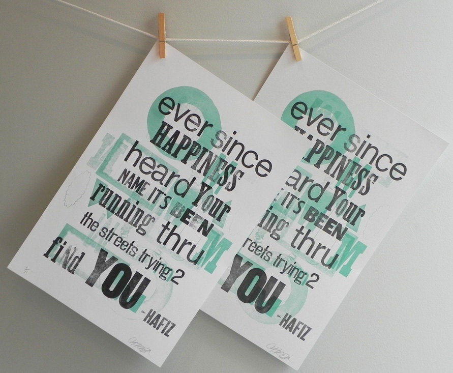 Original Letterpress Inspirational Happiness Saying Poster