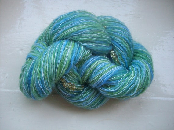 Hand painted novelty yarn 50g green blue by SpinningStreak on Etsy