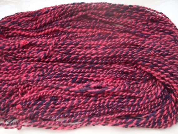 Handspun merino yarn  fun bullion spun pink dark by SpinningStreak