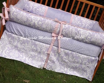 Custom Purple Damask with YOUR Accent CHOICE To Customize Boutique Crib Nursery Bedding Set