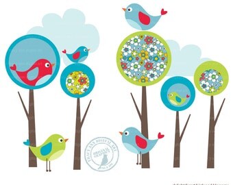 Modern Forest and Bird   Clip Art