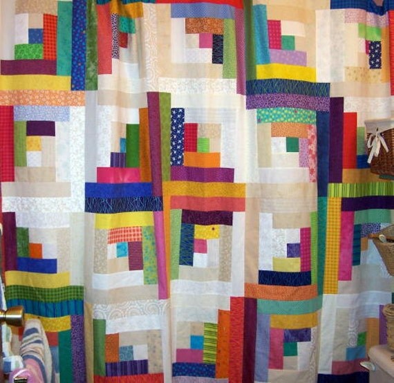 Handmade patchwork shower curtain Log Cabin pattern